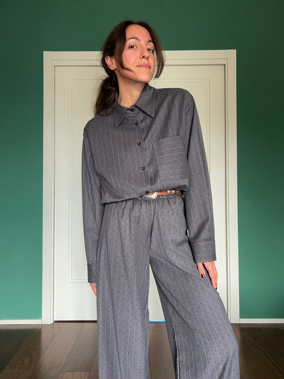 PRE ORDINE • Camicia ampia misto lana grigio brillantini