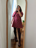 Abito corto tartan rosso