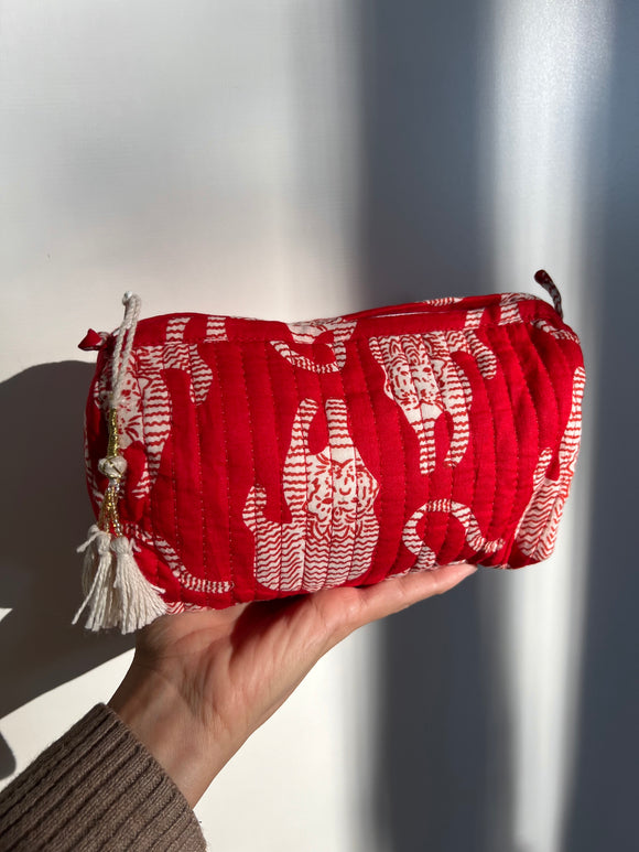 Beauty case di cotone rosso tigri