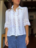 Camicia bianca con pizzo e colletto anni 70