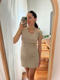 Abito corto vichy marrone e beige