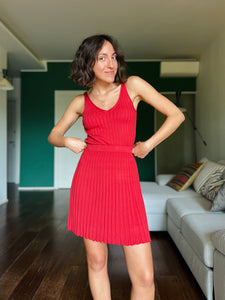 Gonna plissé corta in maglia di cotone fragola