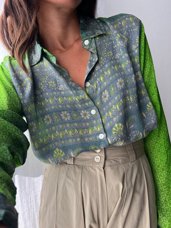 Camicia indiana modello maschile M/L grigia e verde