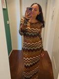Abito lungo in maglia tipo Missoni marrone e viola