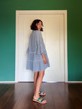Abito corto ampio cotone righe blu-bianco