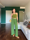 Pantalone plissé in maglia di cotone pistacchio