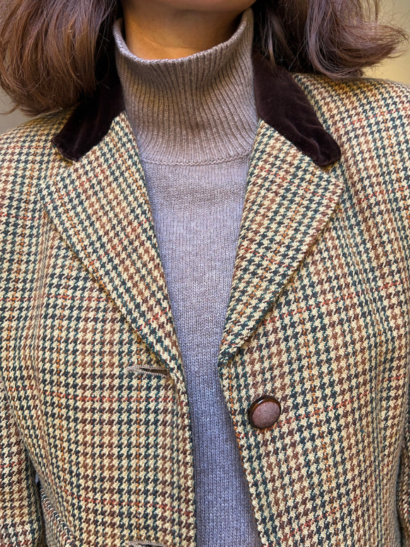 Blazer pied de poule con colletto di velluto