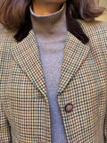 Blazer pied de poule con colletto di velluto