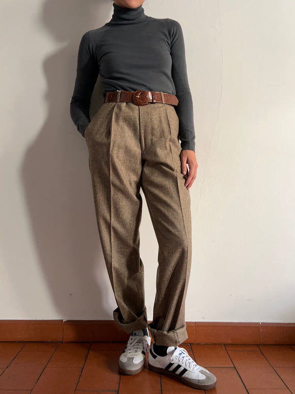 Pantalone di lana puntinato marrone