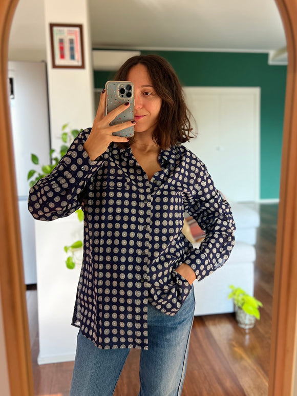 Camicia blu fantasia panna