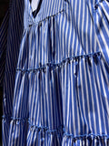 Abito corto ampio cotone righe blu-bianco