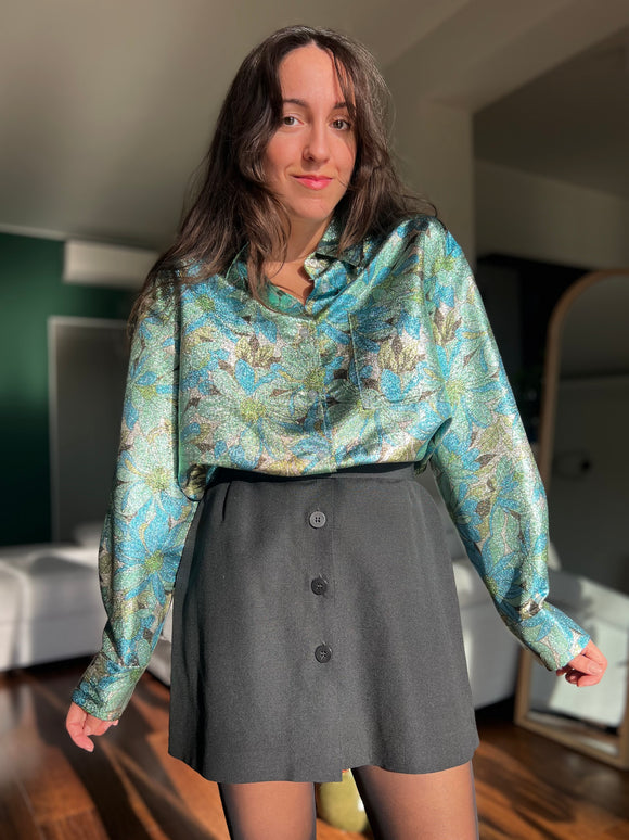 Camicia sartoriale seta fiorata verde acqua