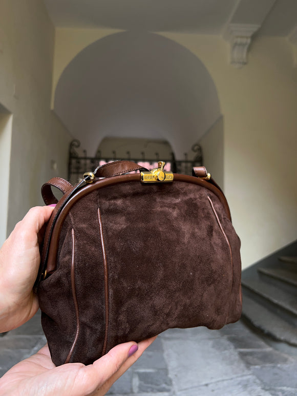 Borsa clip marrone scamosciata