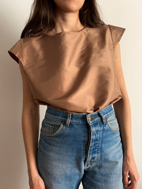 Maglietta shantung di seta marrone