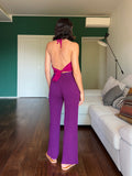 Pantalone plissé in maglia di cotone prugna
