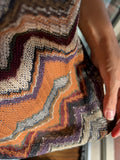 Maglietta sartoriale in maglia tipo Missoni marrone e viola