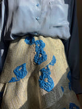 Gonna corta argento fiori azzurri