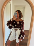Maxi camicia Formentera marrone pois grandi