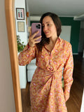 Camicia di cotone senape e rosa
