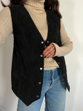 Gilet nero pelle scamosciata