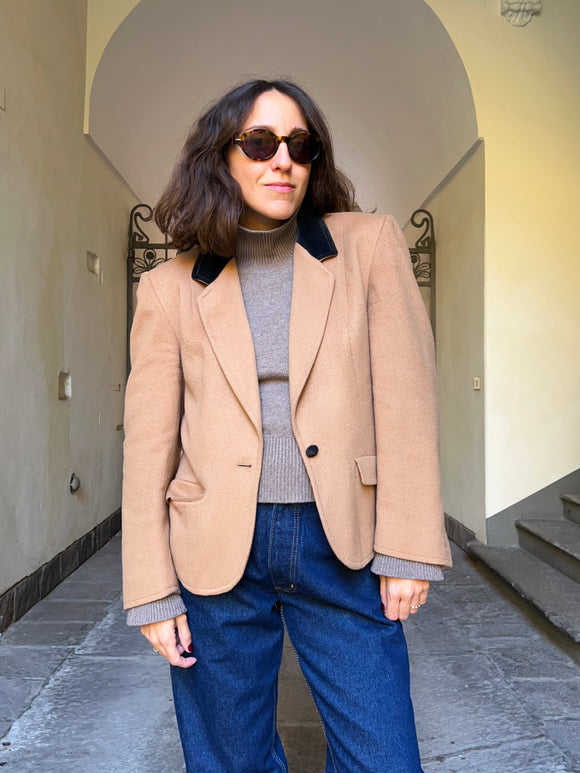 Blazer di cachemire con colletto di velluto