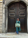 Maxi borsa trapuntata in velluto • verde leopardi