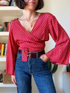 Camicia indiana incrociata violetta fiorellini arancioni