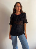 Maglia crochet nera foglie