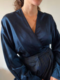 Camicia sartoriale incrociata raso blu
