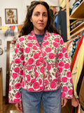 Giacca trapuntata double-face • modello cardigan • fiori fuxia