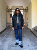Giacca in pelle nera modello bomber