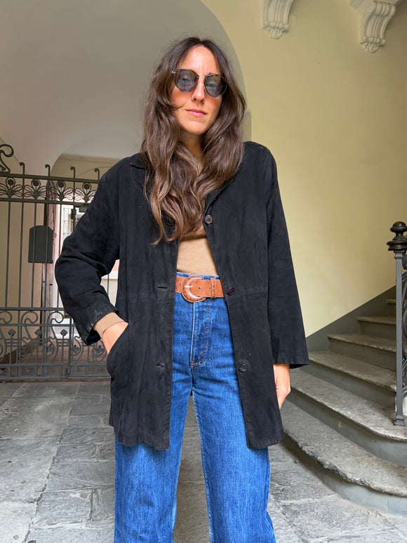 Giacca pelle scamosciata nera