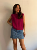 Top con bottoni in maglia di cotone ciclamino