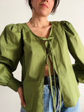 PRE ORDINE • Camicia con laccetti cotone verde oliva