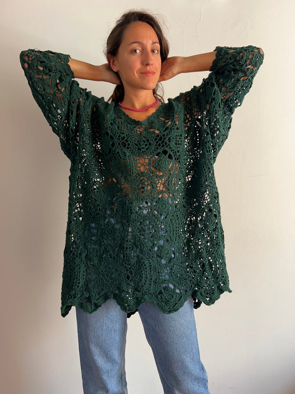 Maglia crochet verde bottiglia