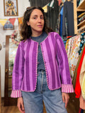 Giacca trapuntata double-face • modello senza collo • righe viola