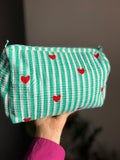 Beauty case di cotone cuori verde smeraldo