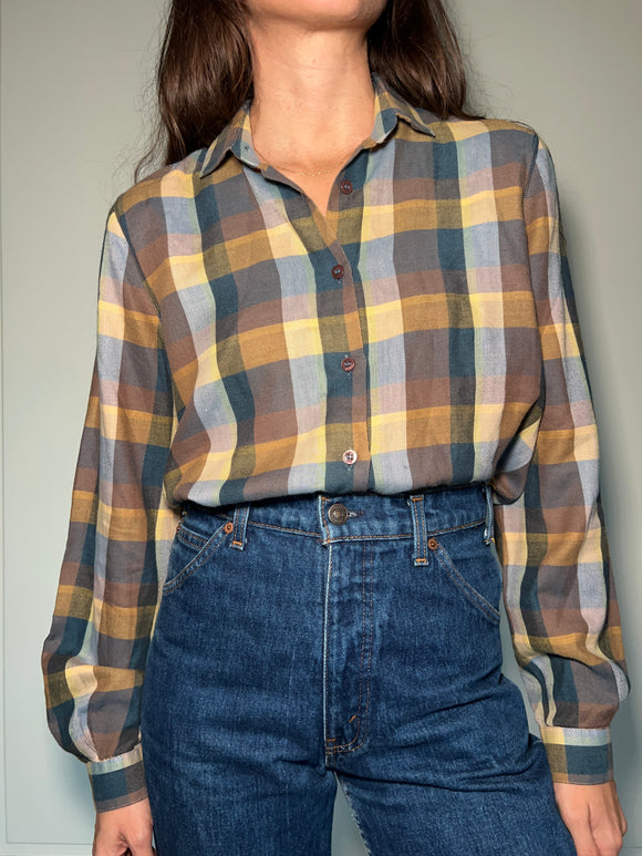 Camicia a quadri blu e senape