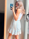 PRE ORDINE • Gonna corta jacquard panna e azzurro