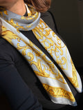 Foulard grande di seta grigio e giallo