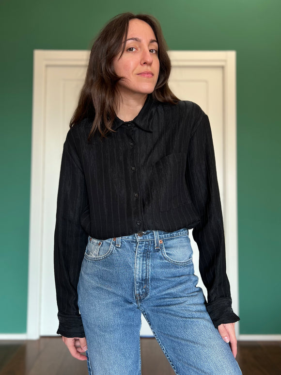 Camicia ampia nera a costine