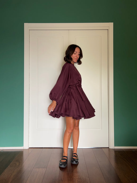 Abito con cintura satin vinaccia chiaro
