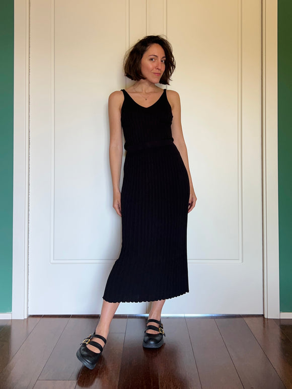 Gonna plissé in maglia di cotone nera