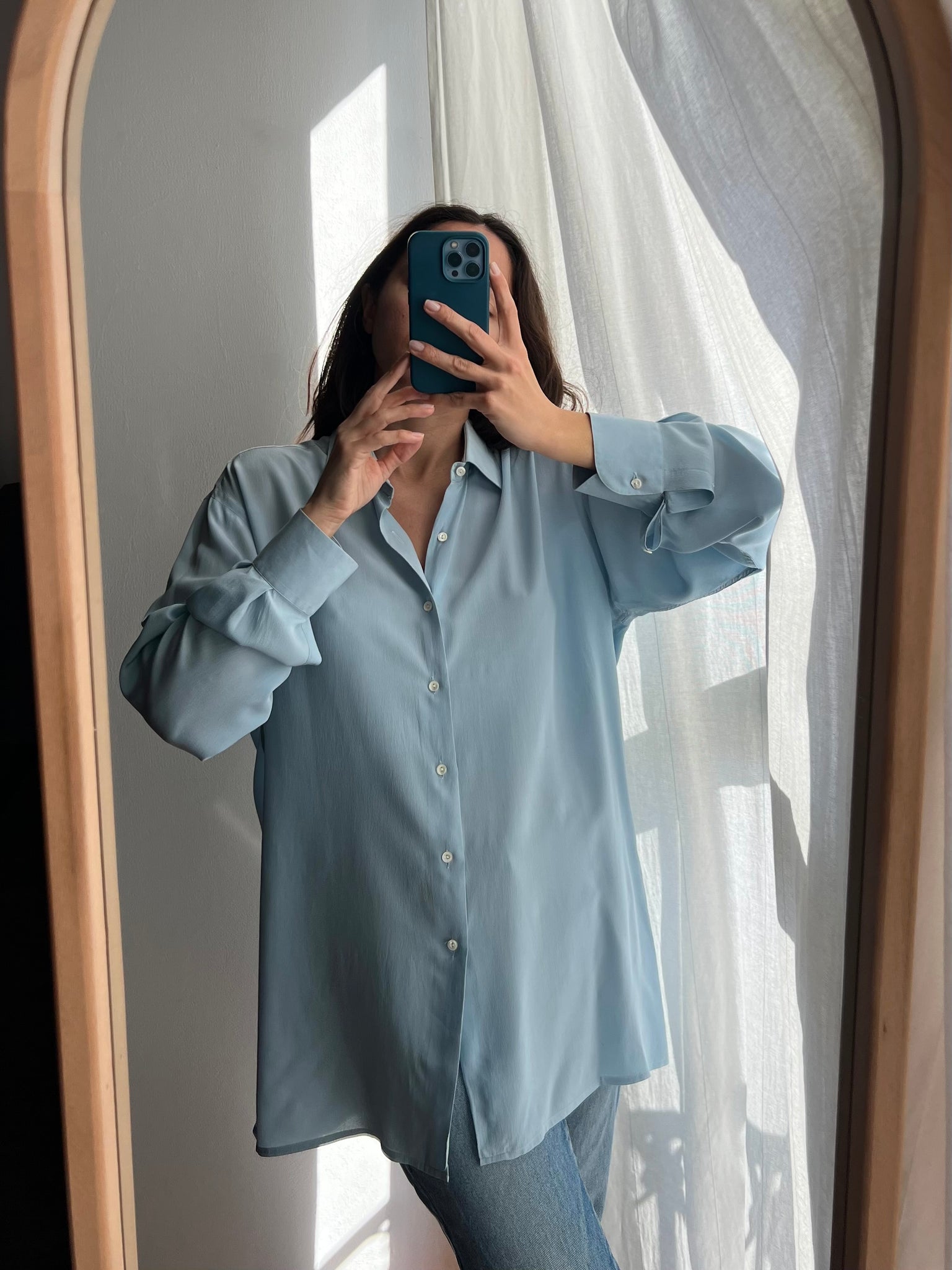 Camicia di seta azzurra Celestina Vintage