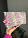 Beauty case di cotone bianco rosa verdino