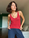 Top in maglia lavorata di cotone fragola