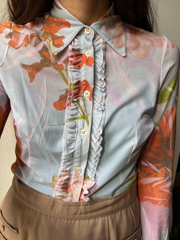 Camicia fiorata con rouche