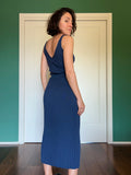 Gonna plissé in maglia di cotone blu