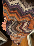 Abito lungo in maglia tipo Missoni marrone e viola