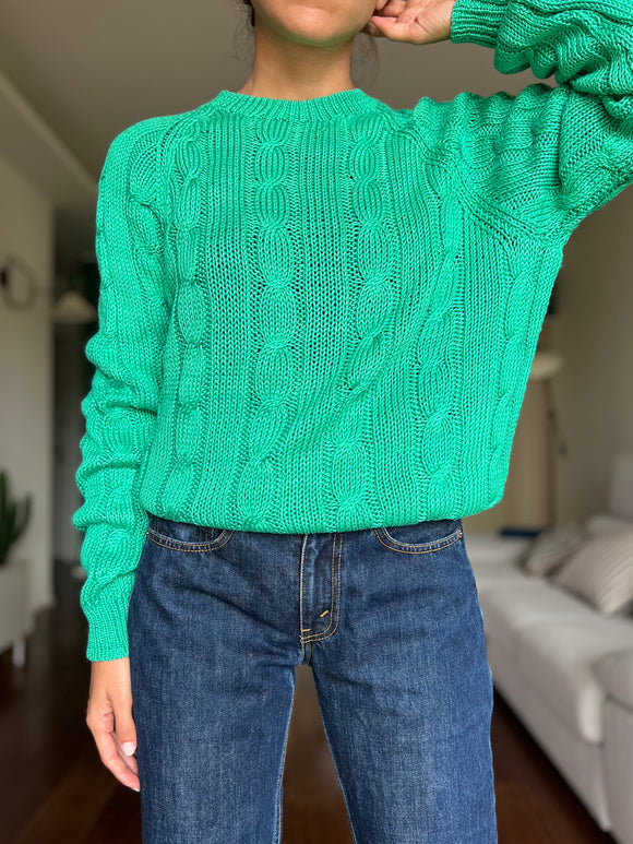Maglione fatto a mano smeraldo trecce
